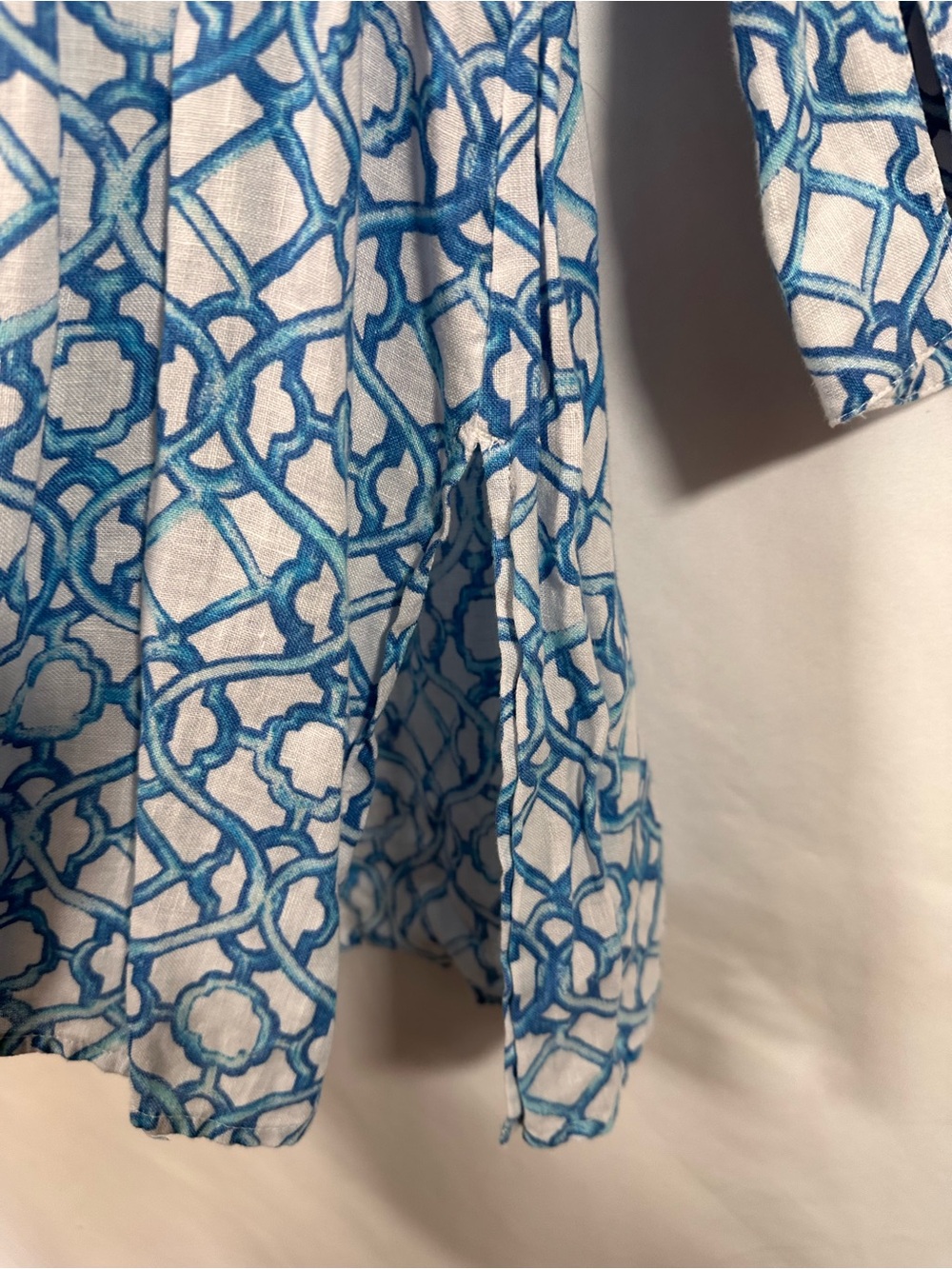 Chico's Blue White Lattice Trellis Linen Popover Tunic Blouse Size 3 XL / 16 - Picture 5 of 8